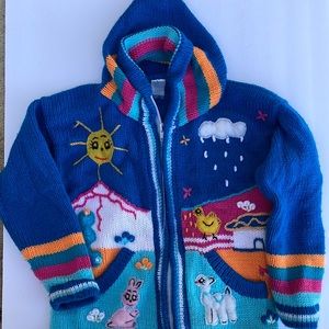 Vintage Style Kids Sweater.  Embroidered Design made in Peru. Size 2-3